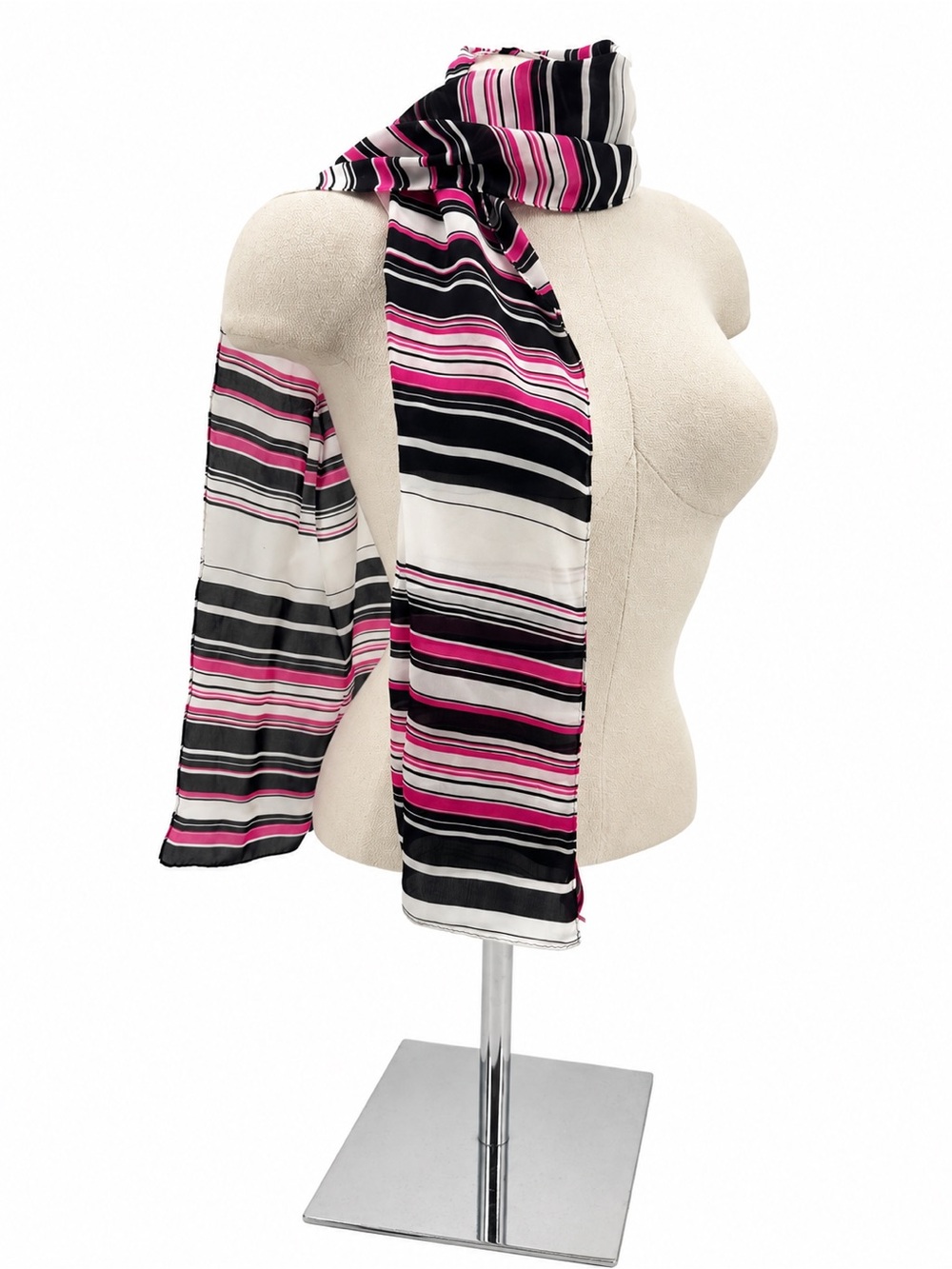 Anne Klein 100% Silk Scarf Black Pink White Striped Scarf Accessory Y2k Preppy
